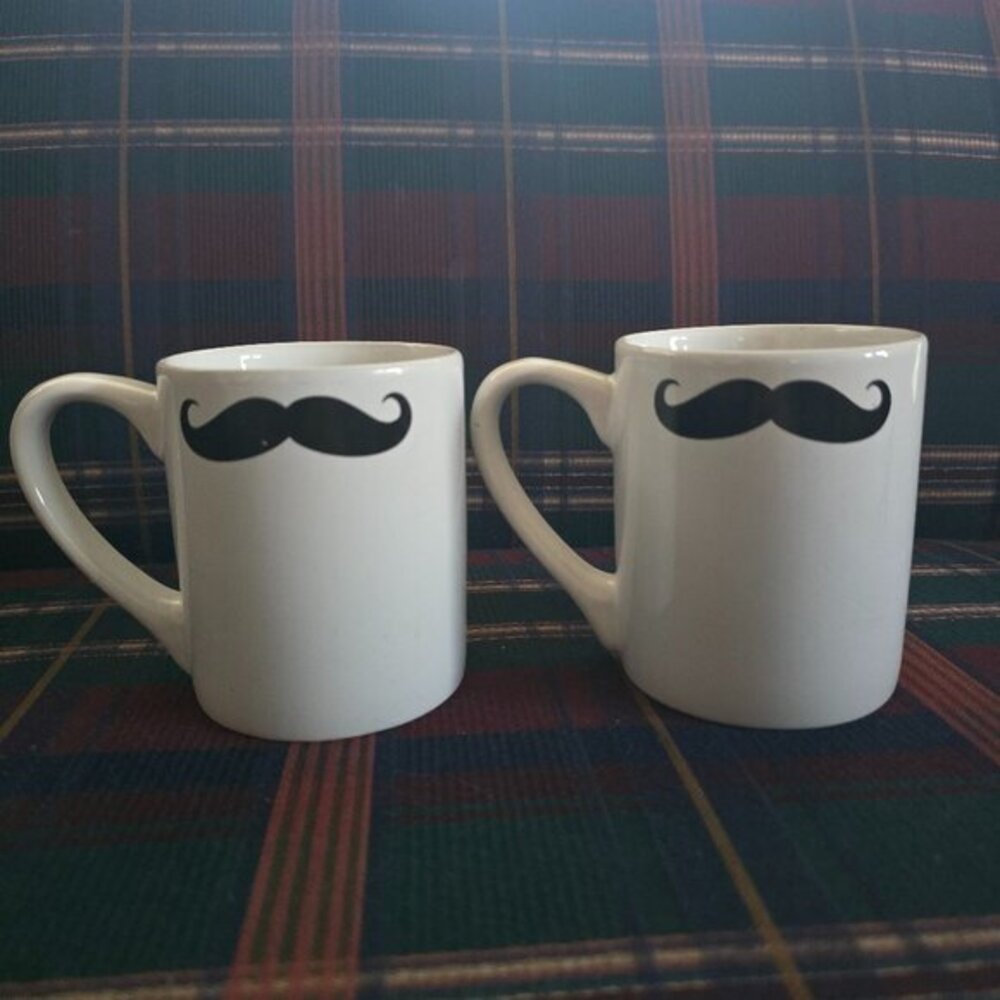 Graydon Hall Ceramic Coffee Tea‎ Mug Cup Black And White mustache set of 2